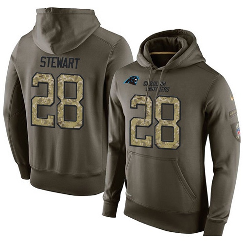 NFL Nike Carolina Panthers #28 Jonathan Stewart Green Salute To Service Men's Pullover Hoodie